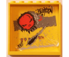 Panel 1 x 6 x 5 with Black Graffiti Tags, Red Skull and Small Black Damage Pattern (Sticker) - Set 5972