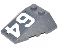 Wedge 4 x 4 Triple with Stud Notches with White '64' on Dark Bluish Gray Background Pattern Model Right Side (Sticker) - Set 76042