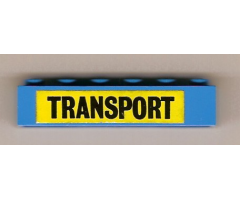 Brick 1 x 6 with Black 'TRANSPORT' Small Font on Yellow Background Pattern (Sticker) - Set 364