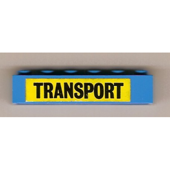 Brick 1 x 6 with Black 'TRANSPORT' Small Font on Yellow Background Pattern (Sticker) - Set 364
