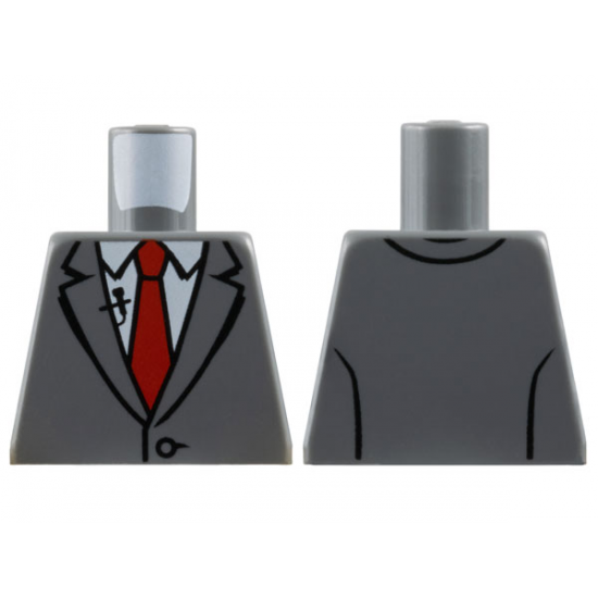 Torso Suit Jacket Buttoned with Red Tie and Lapel Mic Pattern