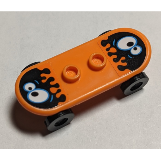 Minifigure, Utensil Skateboard with Trolley Wheel Holders with Oil Blobs with Eyes Pattern (Stickers) and Black Trolley Wheels (42511pb27 / 2496)
