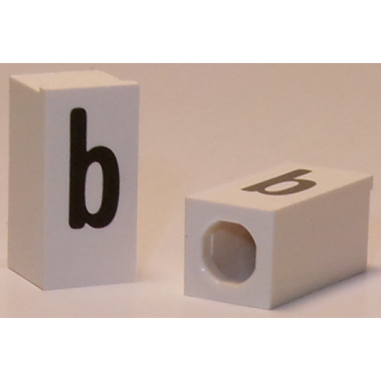Tile, Modified 1 x 2 x 5/6 with Stud Hole in End and Black 'b' Lower Case Pattern
