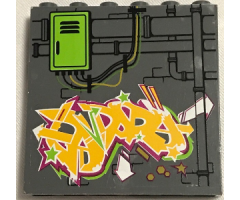 Panel 1 x 6 x 5 with Pipes, Lime Door, and Lime, Light Orange and Magenta Graffiti on Brick Wall Pattern (Sticker) - Set 79117
