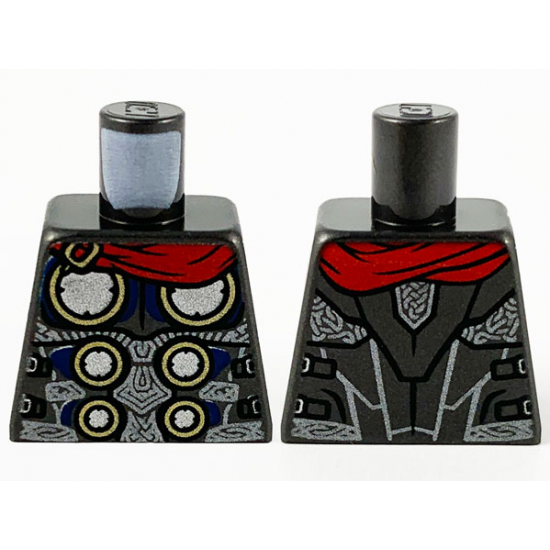 Torso Armor with 6 Metallic Silver Disks with Gold Edge, Red Cape and Detailed Back Pattern