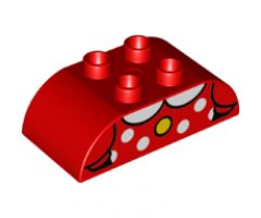 Duplo, Brick 2 x 4 Curved Top with White Collar and Polka Dots, Yellow Button Pattern