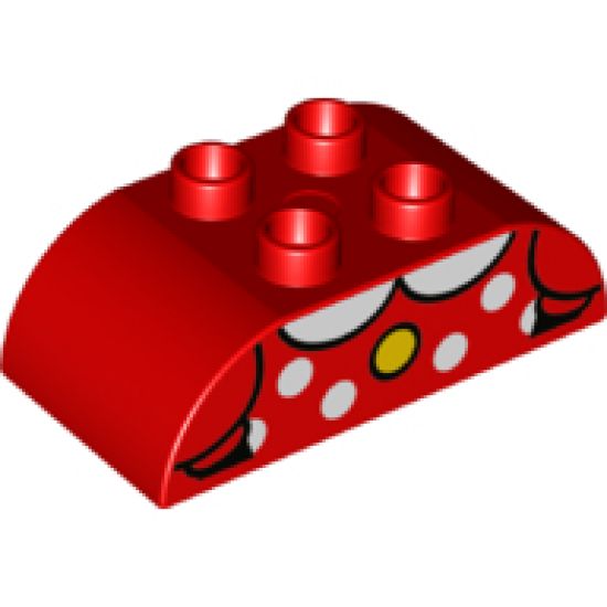 Duplo, Brick 2 x 4 Curved Top with White Collar and Polka Dots, Yellow Button Pattern