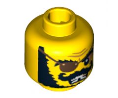 Minifigure, Head Male Eyepatch, Black Bushy Beard, Moustache and Missing Tooth Pattern - Blocked Open Stud