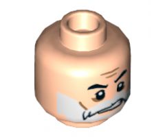 Minifigure, Head Beard White, Moustache, Black Eyebrows, Cheek Lines, Sneer Pattern (Captain Rex) - Hollow Stud