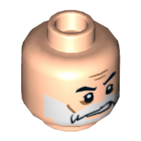 Minifigure, Head Beard White, Moustache, Black Eyebrows, Cheek Lines, Sneer Pattern (Captain Rex) - Hollow Stud