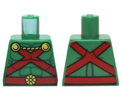 Torso Muscles Outline with Red Straps and Belt, Yellow Clasps and Cord Pattern