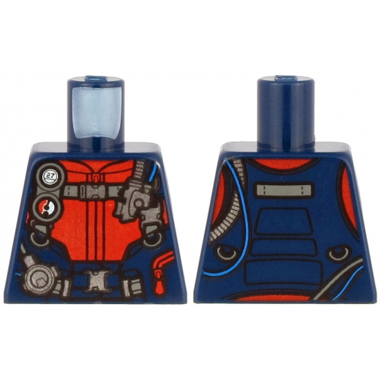 Torso Diving Suit with Red Zippers, Gauge, Regulator and Harness with Silver Buckles Pattern