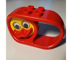 Duplo Rattle Teether Oval 2 x 6 x 3 with Handle and Turning Yellow Duck Face with Red Beak and Rattling Eyes