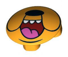 Plate, Round 2 x 2 with Rounded Bottom and Face Black Dog Nose, Wide Open Smile with 3 Teeth and Tongue Pattern (Jake)