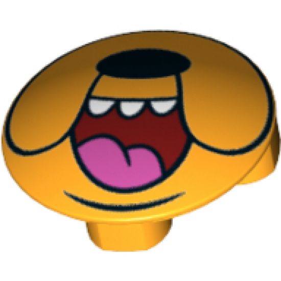 Plate, Round 2 x 2 with Rounded Bottom and Face Black Dog Nose, Wide Open Smile with 3 Teeth and Tongue Pattern (Jake)