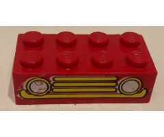 Brick 2 x 4 with Car Grille Fabuland Horizontal Yellow Pattern (Sticker) - Sets 140-1 / 350-3