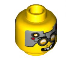 Minifigure, Head Dual Sided Glasses with Silver Goggles, Metal Plates with Circuitry on Forehead, Smile / Angry Pattern (Drillex) - Hollow Stud