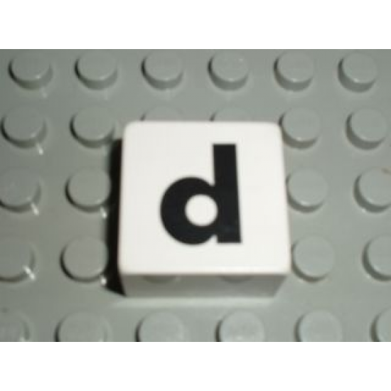 Duplo, Tile 2 x 2 x 1 with Black Lowercase Letter d Pattern