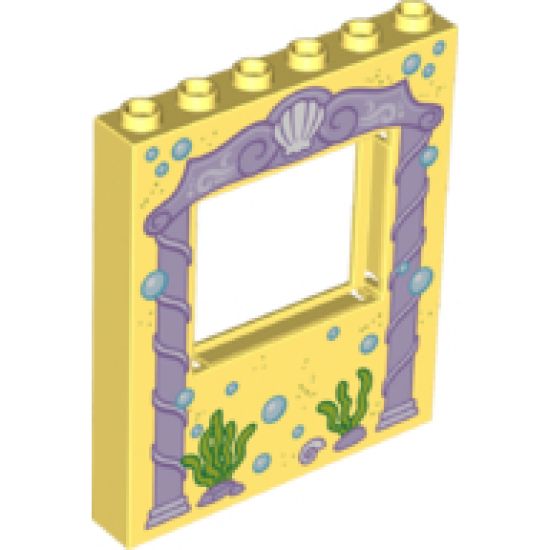 Panel 1 x 6 x 6 with Window with Pink Arch, Bubbles and Sea Grass Pattern (10723)