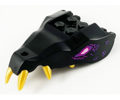 Animal, Body Part Dragon Head (Ninjago) Jaw with 2 Bar Handles on Back - Closed Ends with Gold Teeth, Magenta and Dark Purple Eyes and Scales Pattern
