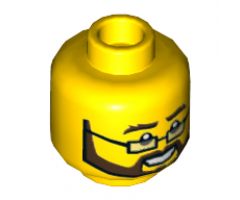 Minifigure, Head Glasses Rectangular, Black and Brown Beard and Moustache, Bushy Eyebrows, Smile with Teeth Pattern - Hollow Stud
