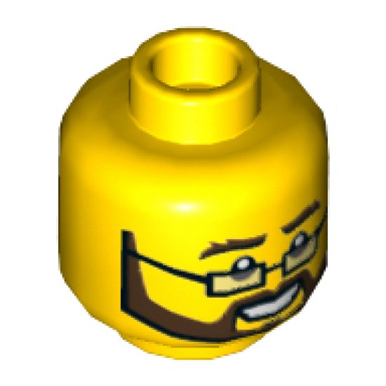 Minifigure, Head Glasses Rectangular, Black and Brown Beard and Moustache, Bushy Eyebrows, Smile with Teeth Pattern - Hollow Stud