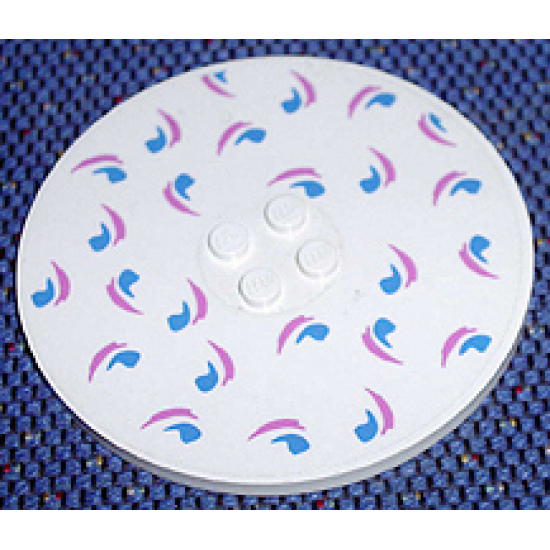 Tile, Round 8 x 8 with Blue and Dark Pink Small Wave Design Pattern (Sticker) - Set 5890
