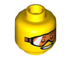 Minifigure, Head Glasses with Orange Goggles and Open Smile Pattern - Hollow Stud
