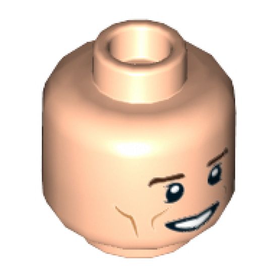 Minifigure, Head Dual Sided, Reddish Brown Eyebrows, Cheek Lines, Open Mouth, Smile / Scowl Pattern (Newt) - Hollow Stud