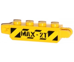 Hinge Brick 1 x 4 Locking, 9 Teeth with Black and Yellow Danger Stripes and 'MAX-2T' Pattern on Both Sides (Stickers) - Set 60033