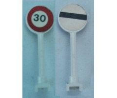 Road Sign Round with Black '30' and Red Circle on Front, Black Bar Pattern on Back (Stickers) - Set 1589-1