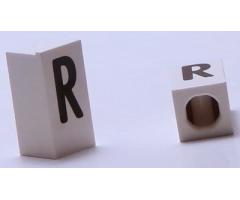 Tile, Modified 1 x 2 x 5/6 with Stud Hole in End and Black 'R' Upper Case Pattern
