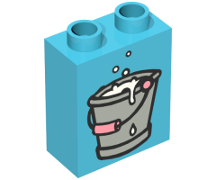 Duplo, Brick 1 x 2 x 2 with Bucket of Water in Gray Pattern