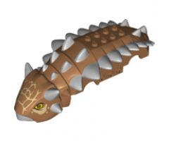 Animal, Body Part Dinosaur Middle Ankylosaurus with Light Bluish Gray Beak and Spikes, Tan Markings and Yellow Eyes Pattern