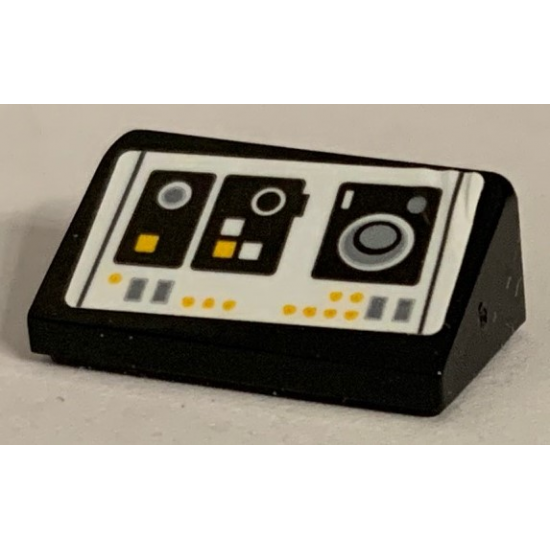 Slope 30 1 x 2 x 2/3 with SW Millennium Falcon Control Panel, White and Yellow Buttons and Speaker Pattern (Sticker) - Set 75212