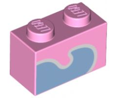Brick 1 x 2 with Bright Light Blue Wave with White Outline Pattern (Unikitty Tail)
