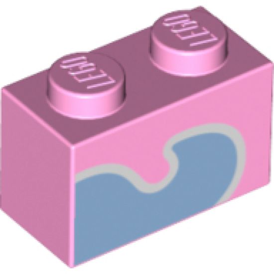 Brick 1 x 2 with Bright Light Blue Wave with White Outline Pattern (Unikitty Tail)