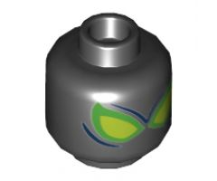 Minifigure, Head Alien with Spider-Man Large Bright Green and Lime Eyes and Dark Blue Lines Pattern - Hollow Stud