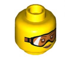 Minifigure, Head Female Glasses with Orange Goggles and Buff Lips Pattern - Hollow Stud