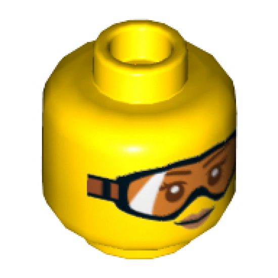 Minifigure, Head Female Glasses with Orange Goggles and Buff Lips Pattern - Hollow Stud