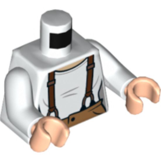 Torso Female Light Nougat Neck, Reddish Brown Suspenders and Medium Nougat Pants Pattern / White Arms / Light Nougat Hands