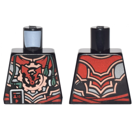 Torso Ninjago Red, Silver and Copper Armor with Clock, Smartphone and Headphones Pattern