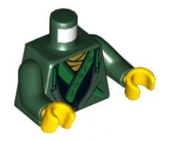 Torso Hoodie with Bright Green Ties and Trim over Ninjago Robe with Ninjago Logogram 'NINJA' Pattern / Dark Green Arms / Yellow Hands