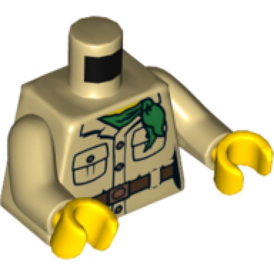 Torso Ninjago Female Jacket Safari, Two Pockets, Dark Brown Belt, Copper Buttons and Buckle and Green Bandana Pattern / Tan Arms / Yellow Hands