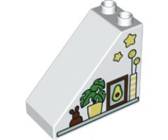 Duplo, Brick 4 x 2 x 3 Slope with Bunny, Flowerpot, Picture, Vase and Stars Pattern