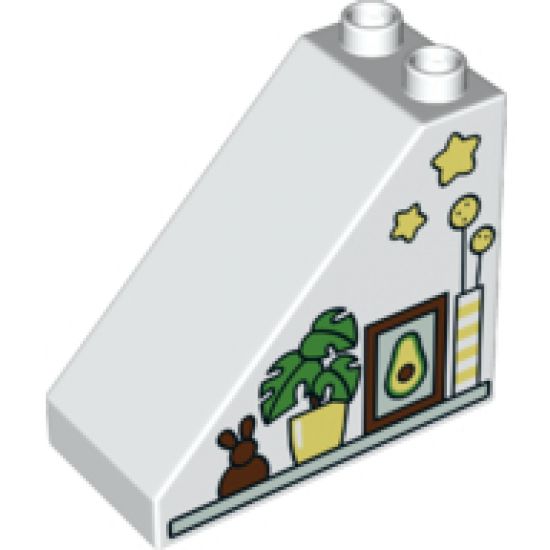 Duplo, Brick 4 x 2 x 3 Slope with Bunny, Flowerpot, Picture, Vase and Stars Pattern