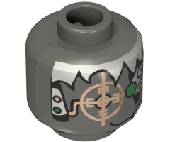 Minifigure, Head Alien with Silver Hair, Copper Eyegrid and Headset Pattern - Blocked Open Stud
