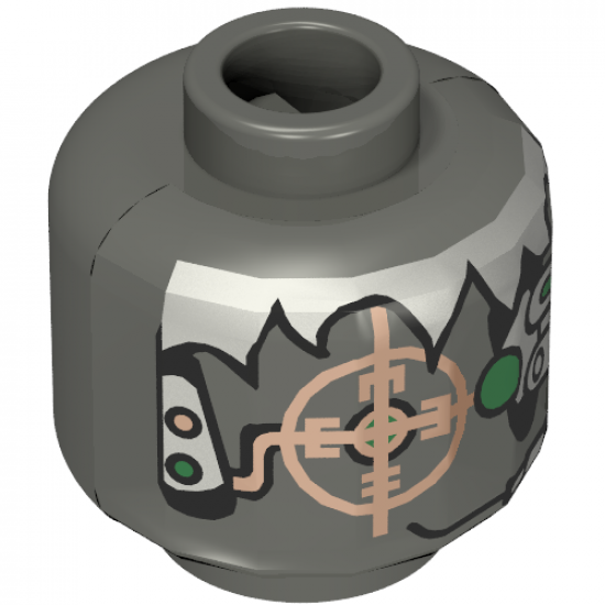 Minifigure, Head Alien with Silver Hair, Copper Eyegrid and Headset Pattern - Blocked Open Stud