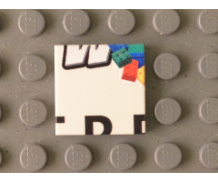 Tile 2 x 2 with Black 'W' Lower Half, Bricks, and Partial 'TRE' Pattern
