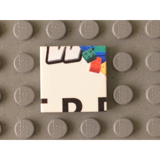 Tile 2 x 2 with Black 'W' Lower Half, Bricks, and Partial 'TRE' Pattern